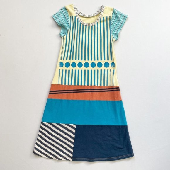 CourtneyCourtney Other - CourtneyCourtney Dress Girls 10/12 Striped Blue Colorblock VTG Handmade Upcycled